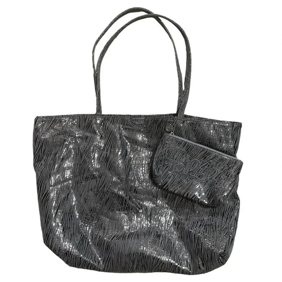 Carlos Falchi Fatto A Mano Tote Bag Metallic Silver Zebra Pouch Incuded - Picture 1 of 12